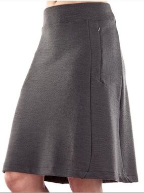 Ibex ‘Izzi’ stretch merino wool pull on A-line knee length skirt charcoal gray L